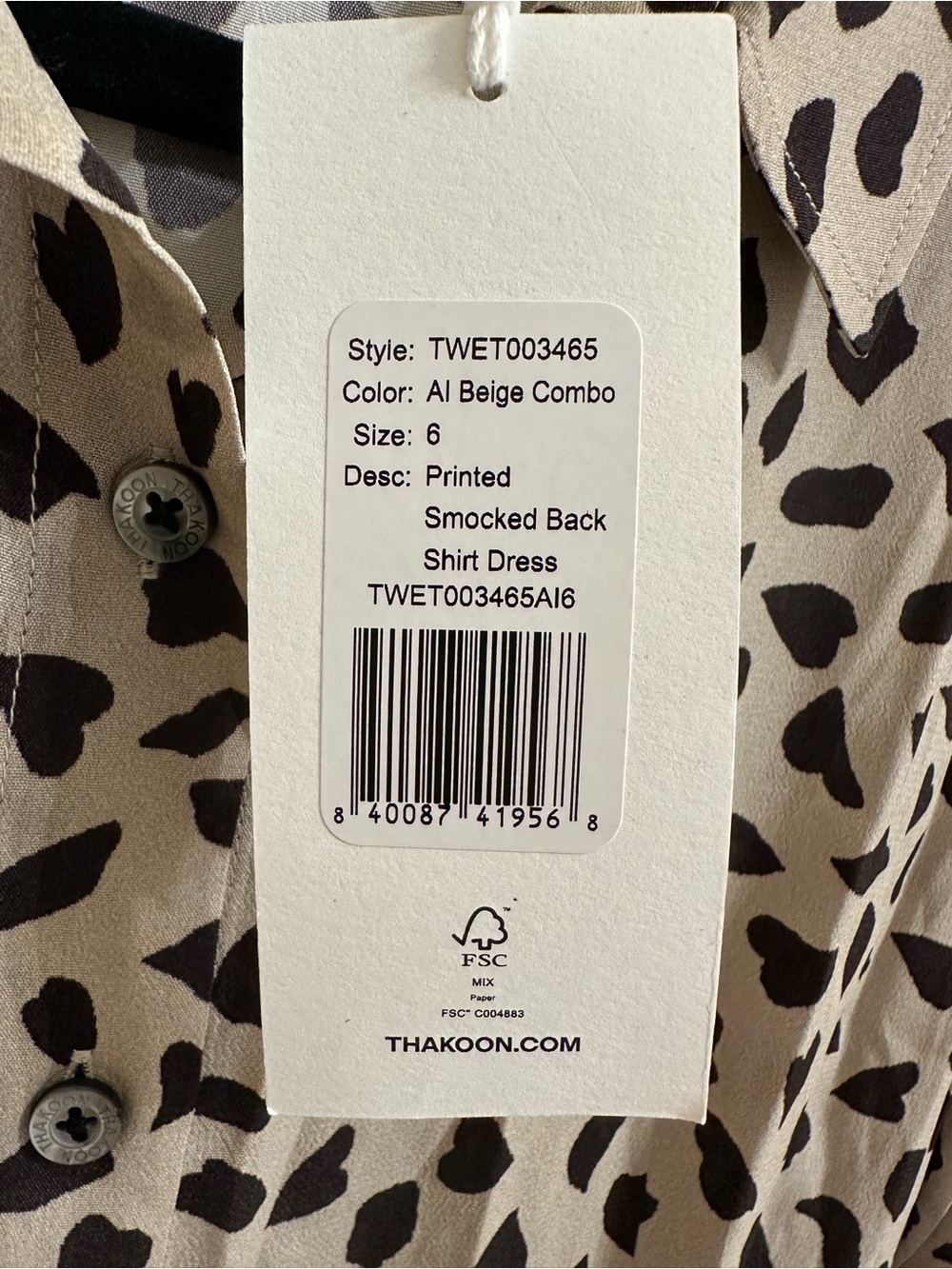 Thakoon Beige Shirt Dress with Black Abstract Spot Print Size 6 - Picture 5 of 5
